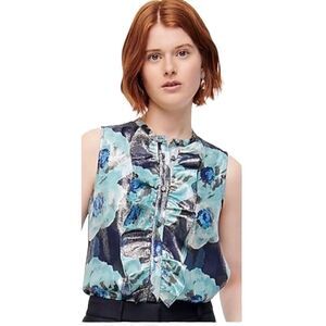 J. Crew Ruffle-front top in floral-print jacquard sz Sm